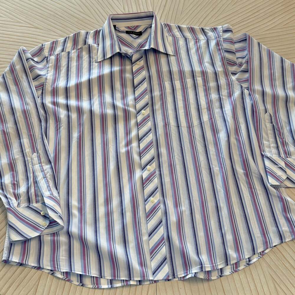 Ted Baker London Men's Long Sleeve Blue Striped Dress Shirt